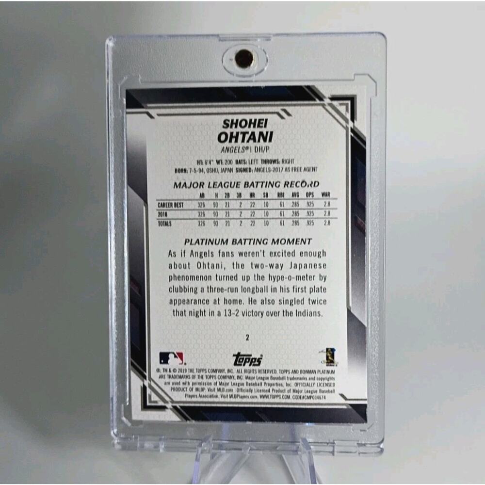 Shohei Ohtani 2019 Bowman Platinum #2 Silver Foil Refractor Batting Angels - Picture 10 of 10